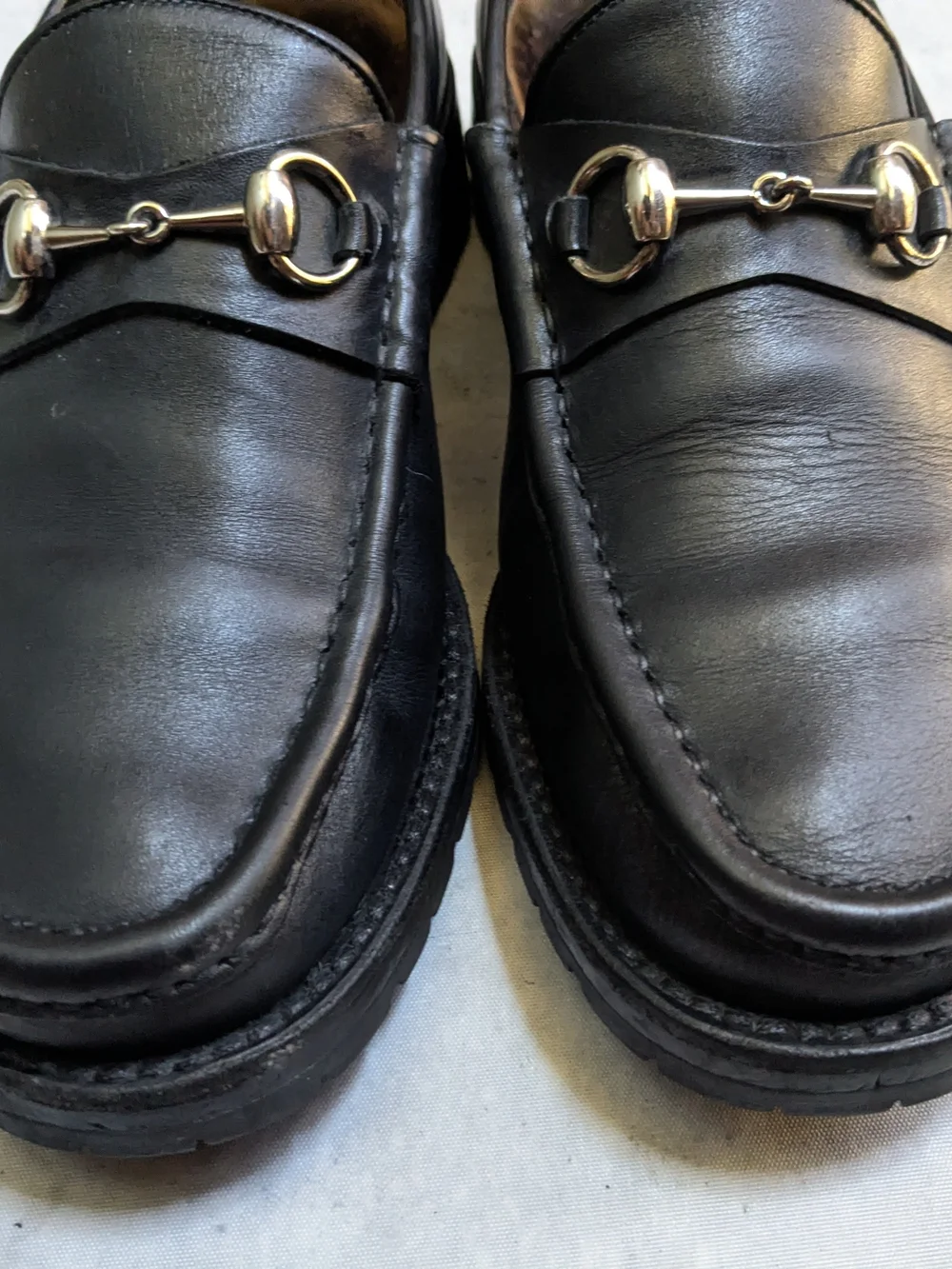 Gucci Black Leather Horsebit Loafers with Gold Hardware